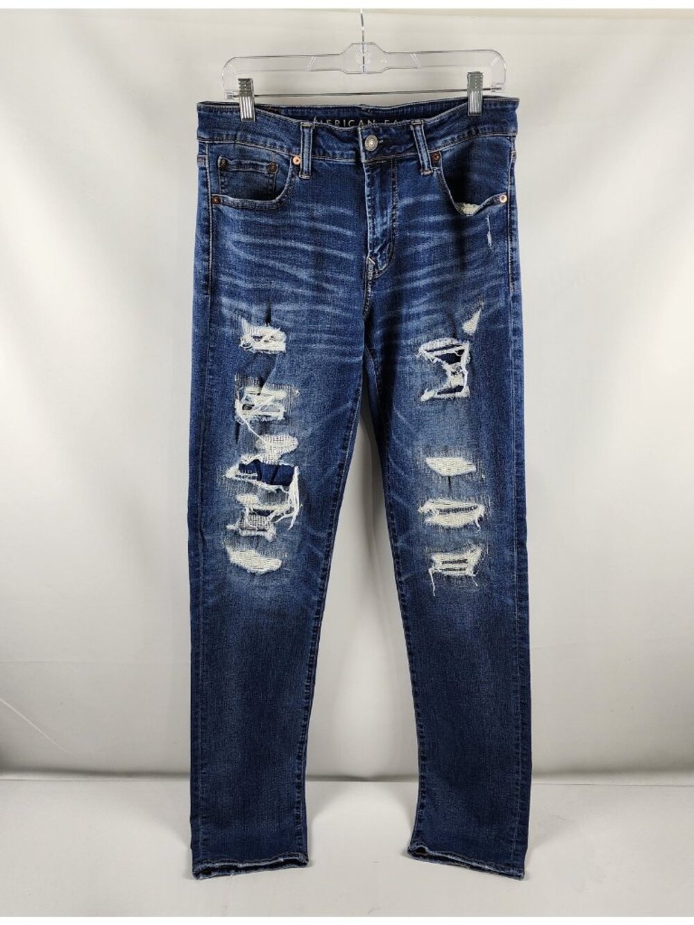 American Eagle Jeans Mens 32x34 Blue Next Level Airflex Slim Straight Distressed